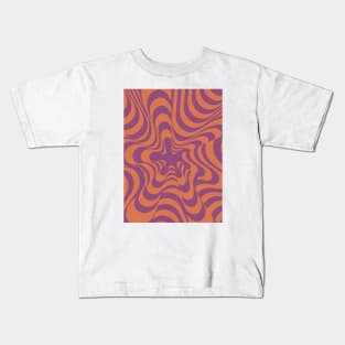 Abstract Groovy Retro Liquid Swirl Purple Orange Pattern Kids T-Shirt